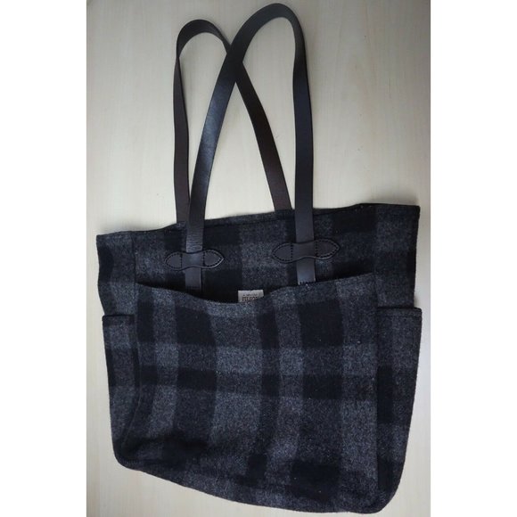 Filson Other - Filson Gray Black Wool Leather Strap Mackinaw Tote Bag